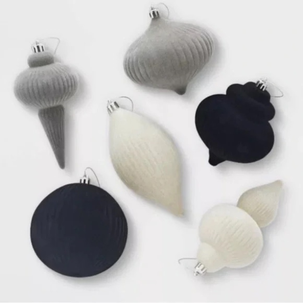 Four (4) boxes of 6 Wondershop Gray and Black Ornament Collection